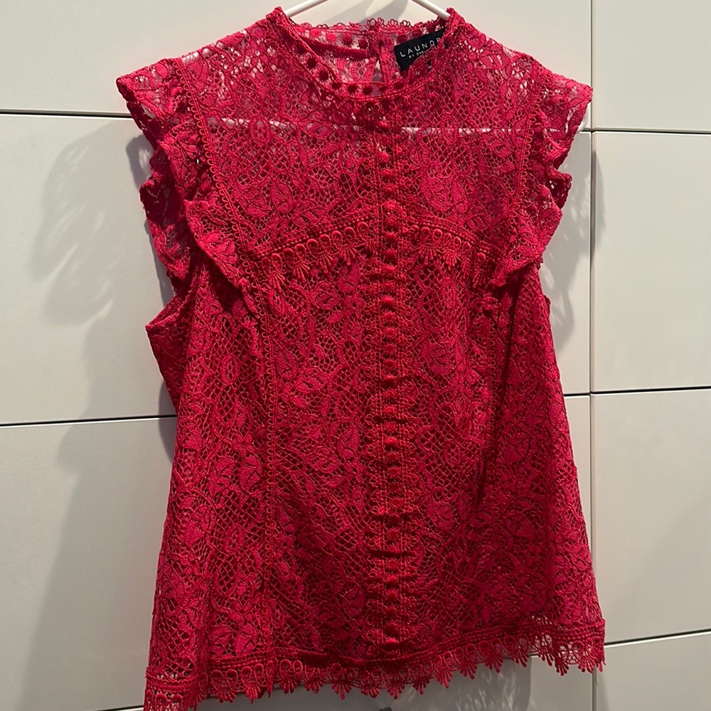 Hot pink lace sleeveless blouse